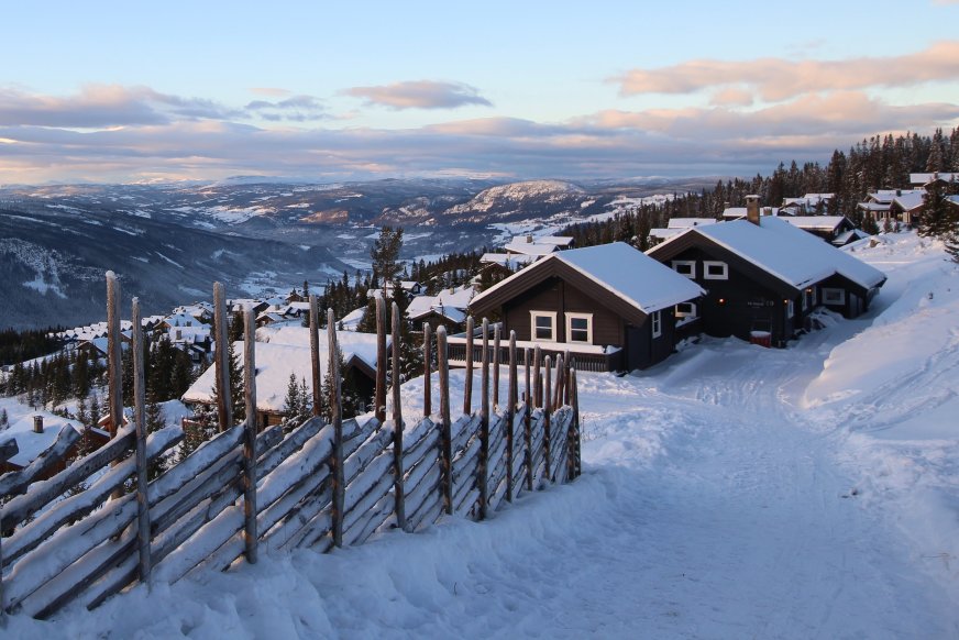 Hyttegrend i vinterlandskap