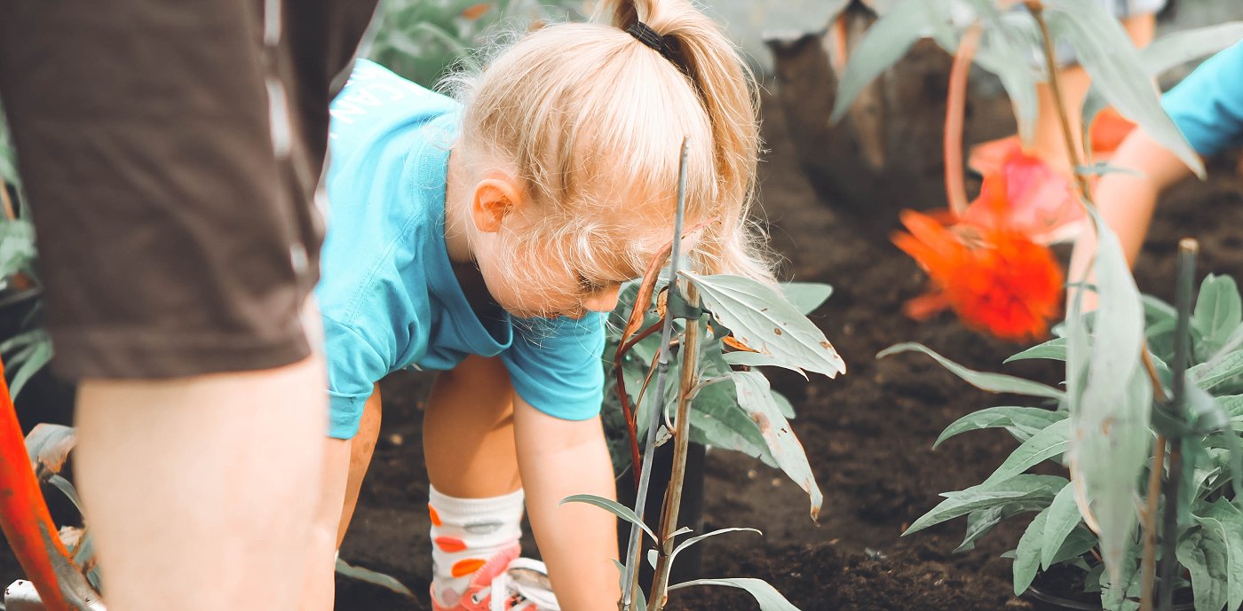 Barn som planter i jord