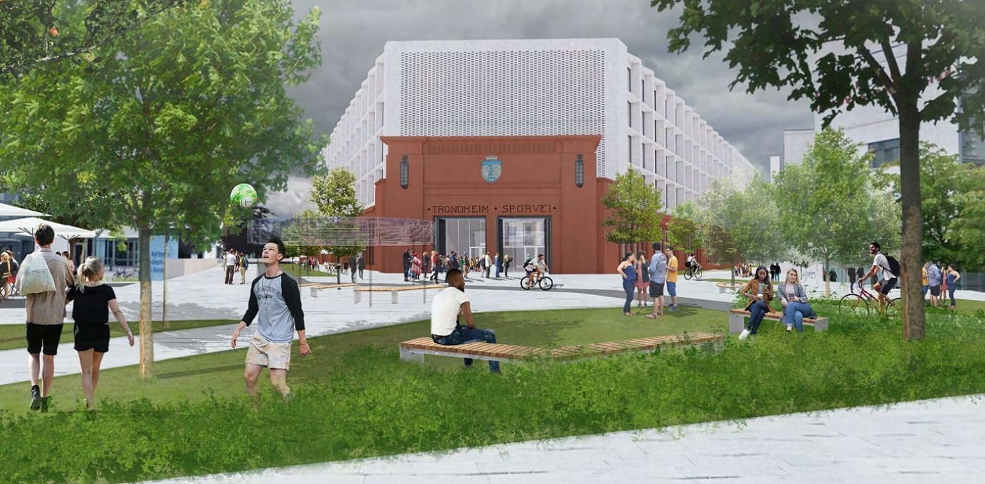 Arkitektskisse av Teknostallen i Trondheim. Arkitektskisse av Teknostallen i Trondheim.