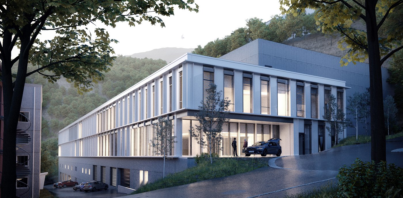 Forprosjektillustration av hovedankomsten til det nye protonsenteret. Foto: Arkitema Architects Forprosjektillustration av hovedankomsten til det nye protonsenteret. Foto: Arkitema Architects