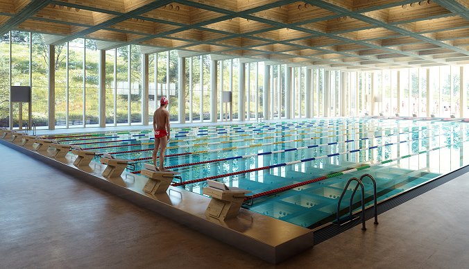 Inne i limtre-dragerne blir det vedlikeholdsganger som sikrer adkomst til alt utstyr som monteres i taket. Inne i limtre-dragerne blir det vedlikeholdsganger som sikrer adkomst til alt utstyr som monteres i taket.