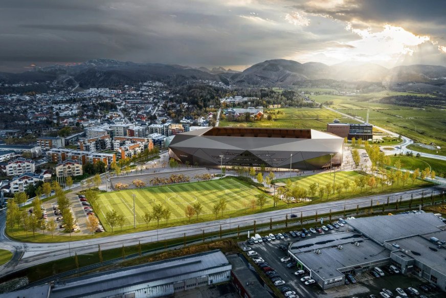 Illustrasjon av fotballarenaen Arctic Arena i Bodø.
