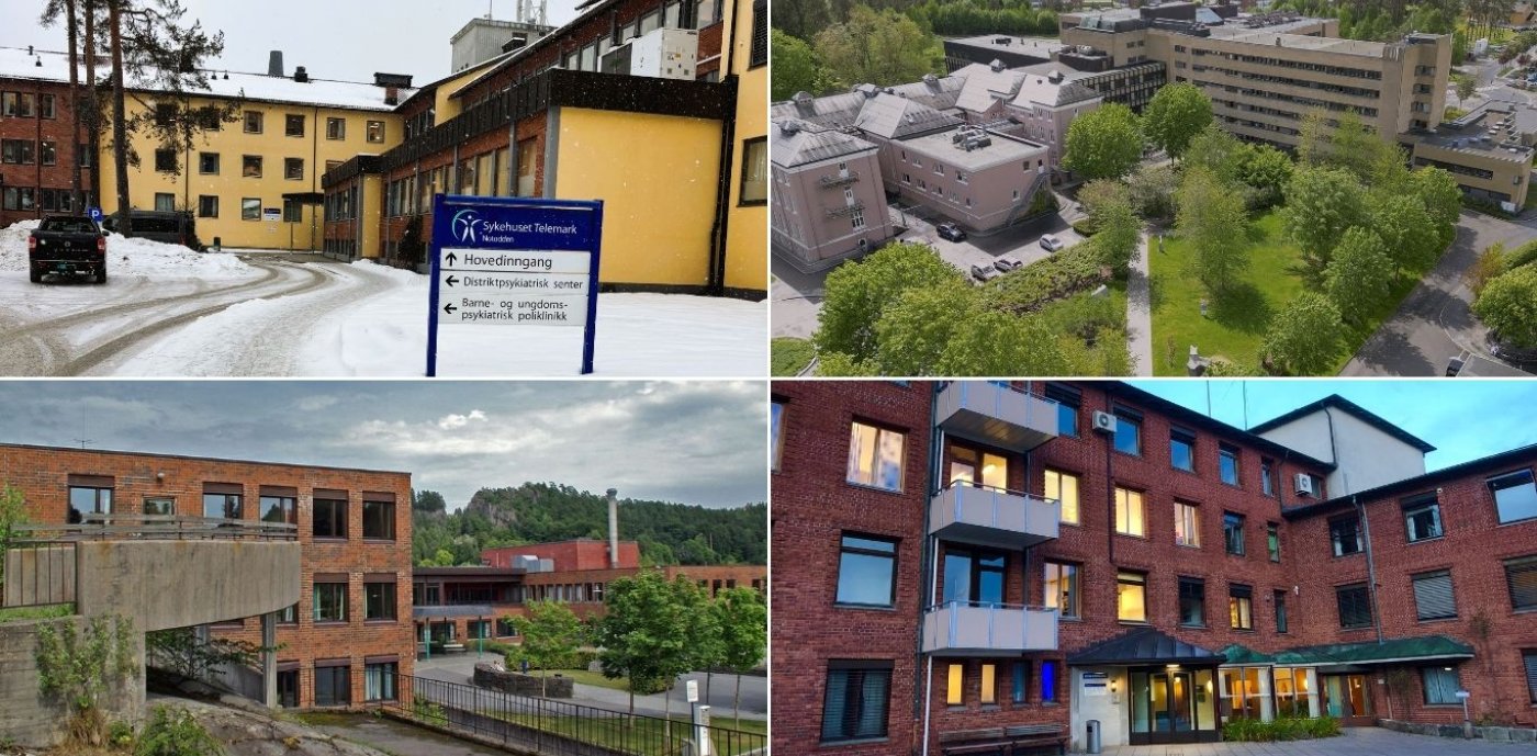 Bilde av sykehusene i  Skien, Porsgrunn, Kragerø og Notodden. 