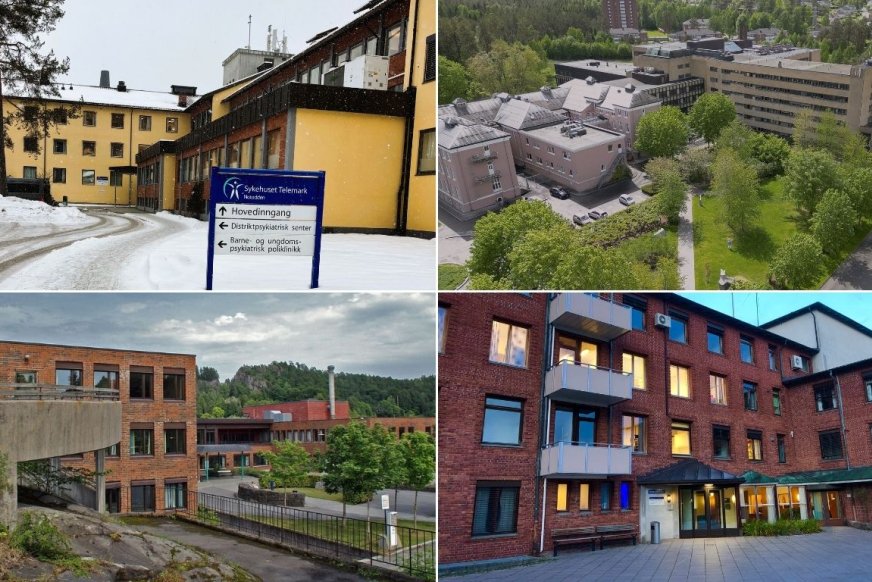 Bilde av sykehusene i  Skien, Porsgrunn, Kragerø og Notodden. 